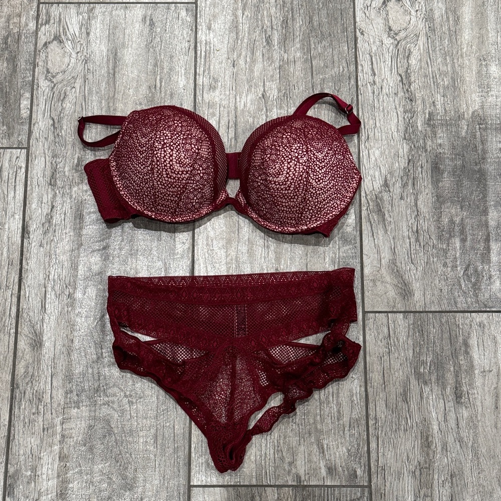 Victoria's Secret Deep Red Lace Lingerie Set